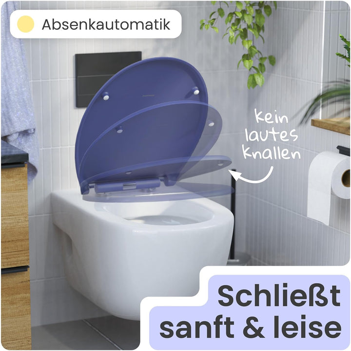 instmaier Helma | Toilettendeckel mit Absenkautomatik | Trendfarbe Indigo | Ovale Form | Toilettensi