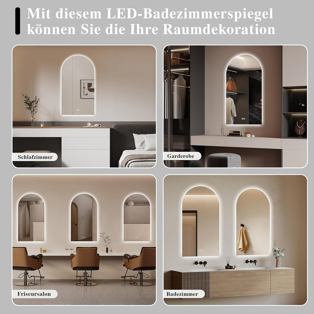 Badezimmerspiegel mit LED Beleuchtung, Beschlagfrei, Touch-Schalter, Dimmbar, 3 Lichtfarben, Wandspi
