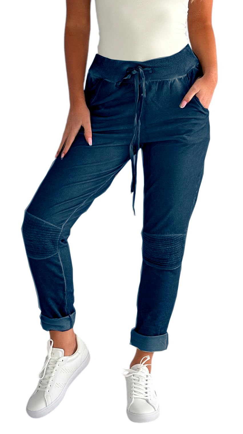Mississhop Damen Hose Freizeithose Stoffhose Boyfriend Sweatpants im Biker Look mit Bahnendesign am