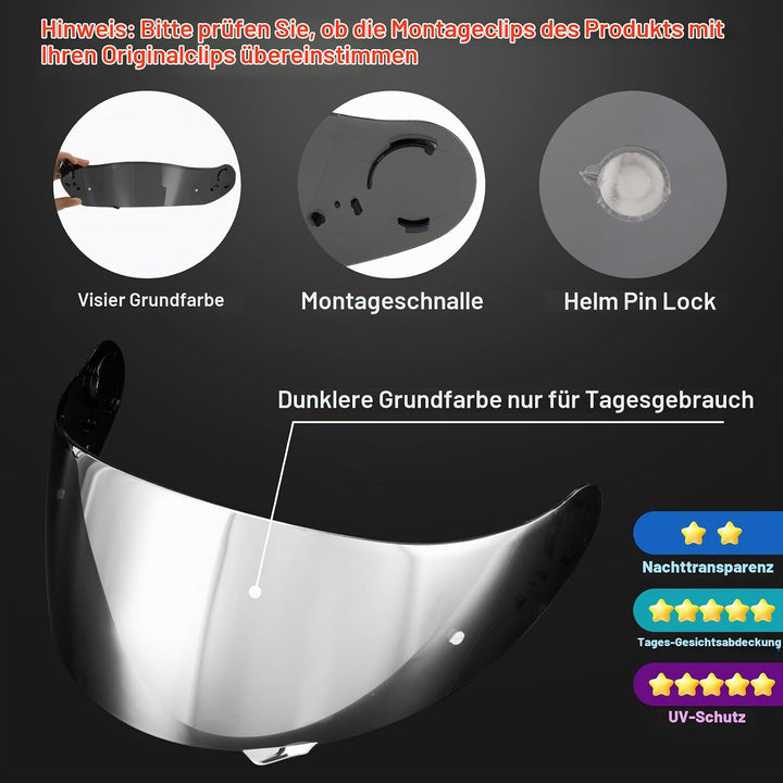 PSLER Helm Visier Verspiegelt für Shoei GT Air GT Air 2 TC-5 TC-9 Neotec CNS-1,Helmvisier Getöntes V