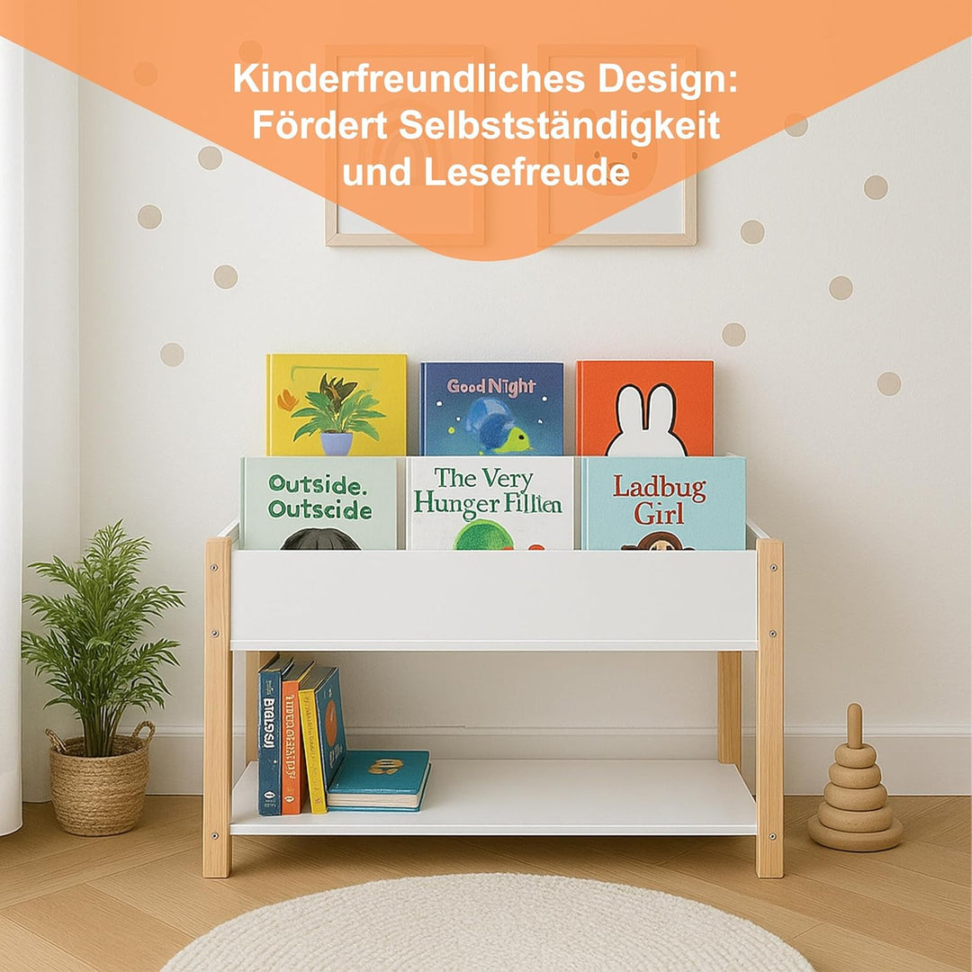 Relaxdays Bücherregal Kinder, 4 Buchablagen, offenes Fach, Spielzeug & Bücher, Kinderregal HBT: 44x8