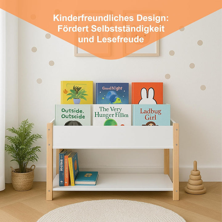 Relaxdays Bücherregal Kinder, 4 Buchablagen, offenes Fach, Spielzeug & Bücher, Kinderregal HBT: 44x8