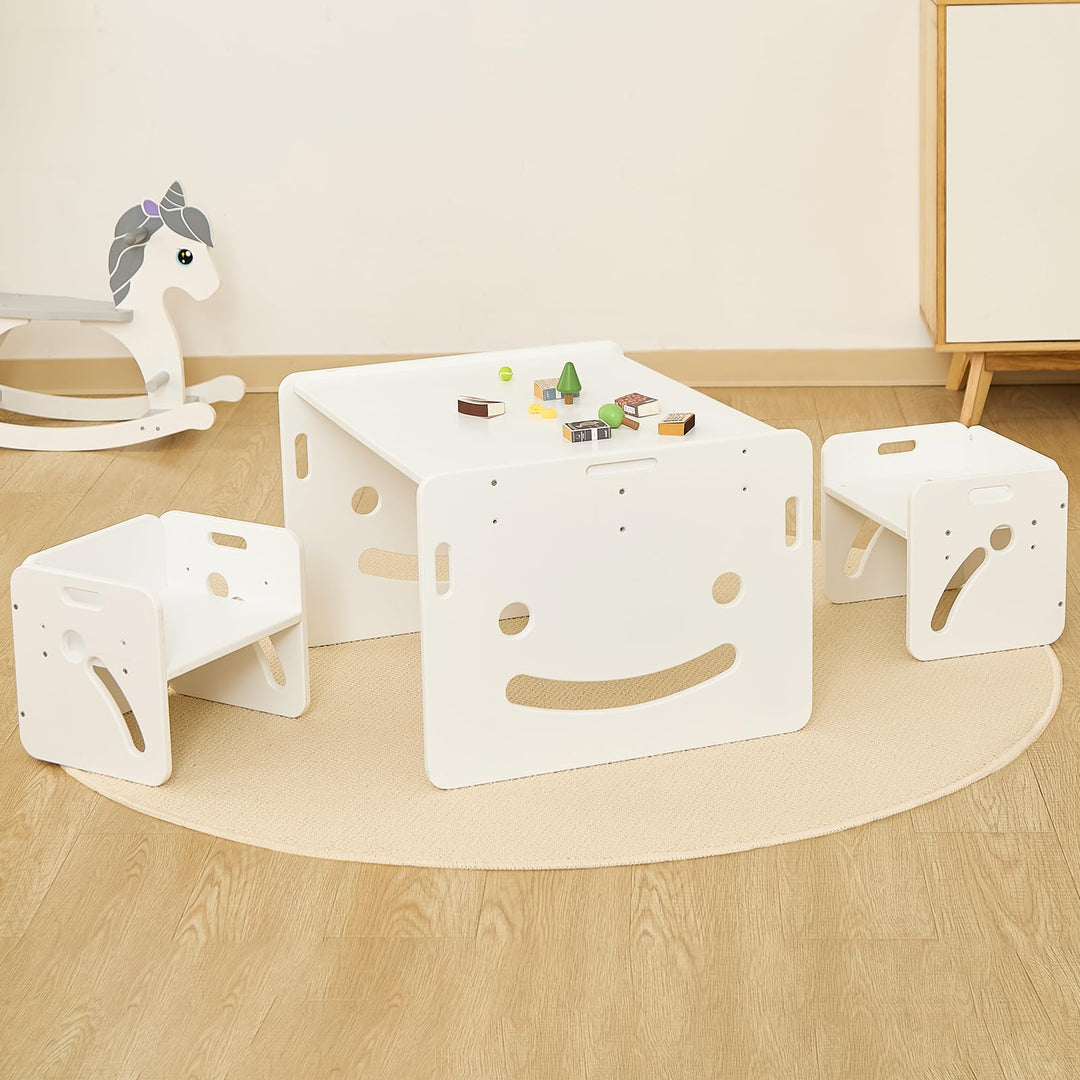 FUNLIO Montessori Höhenverstellbares kindertisch mit 2 stühlen für 1-3 Jährige, hochwertiger Massivh