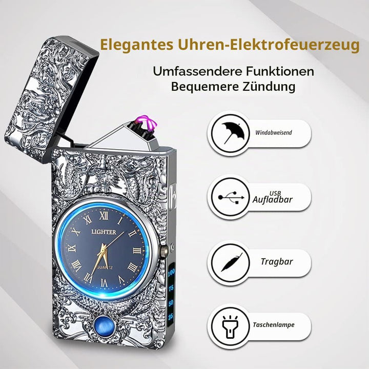 RSBYE Feuerzeug Elektrisch, Lichtbogen Feuerzeug mit Uhr, Plasma Feuerzeug, USB Feuerzeuge Wiederauf