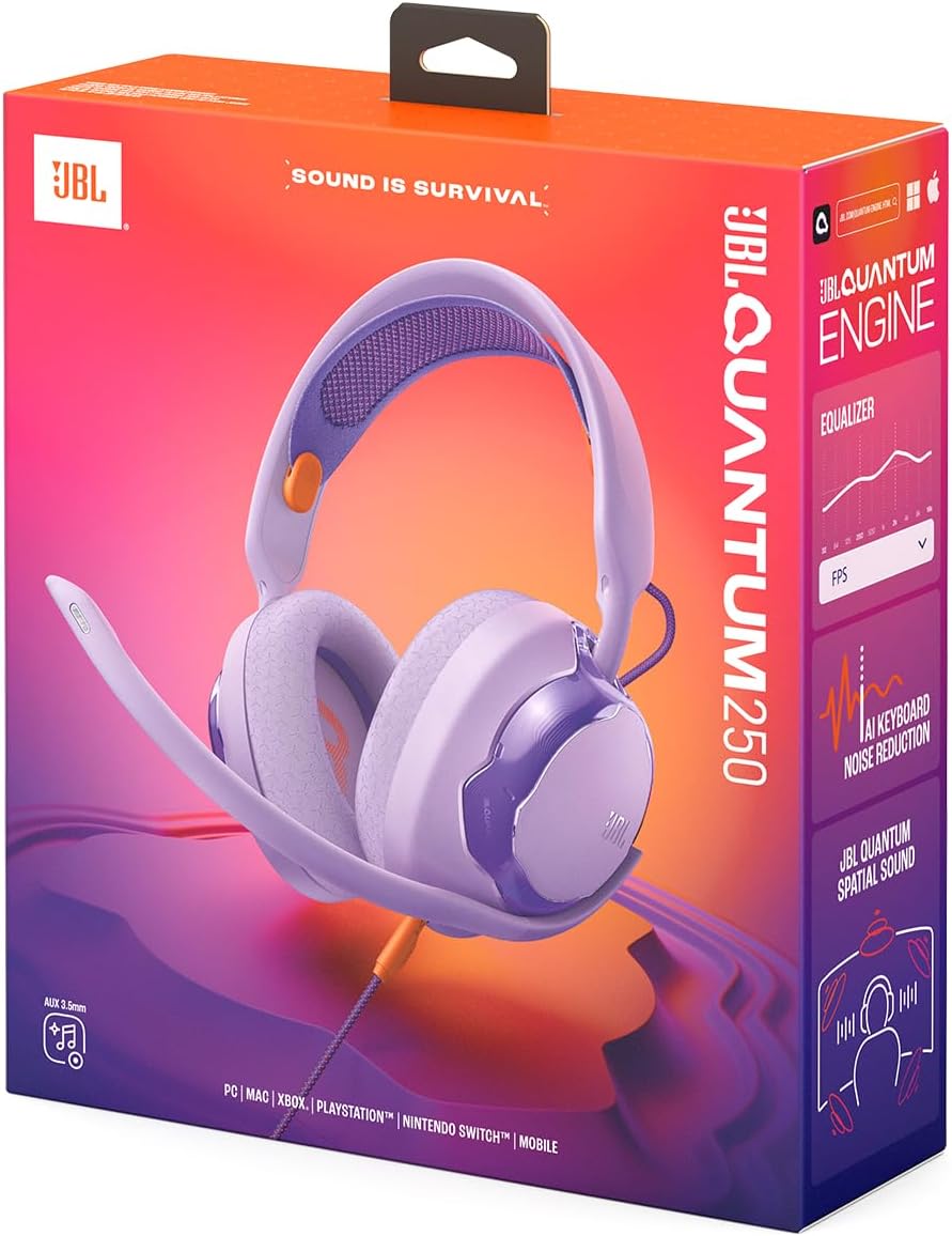 JBL Quantum 250 Kabelgebundene Over-Ear-Gaming-Kopfhörer, JBL Quantum Spatial Sound, Mikrofon mit Ge