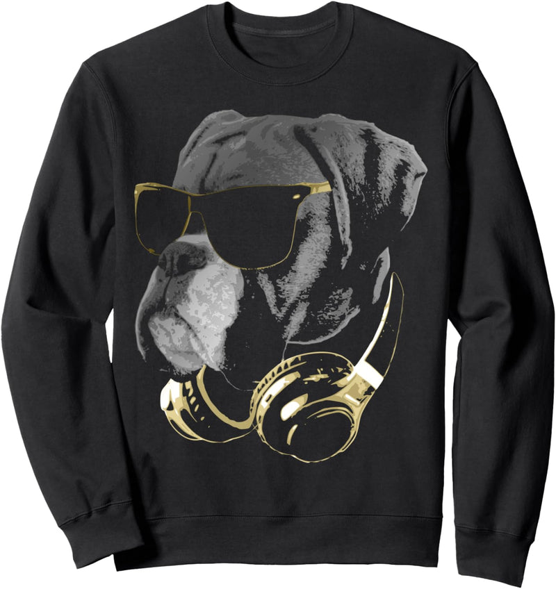 Boxer Hund mit Sonnenbrille und Kopfhörer Sweatshirt