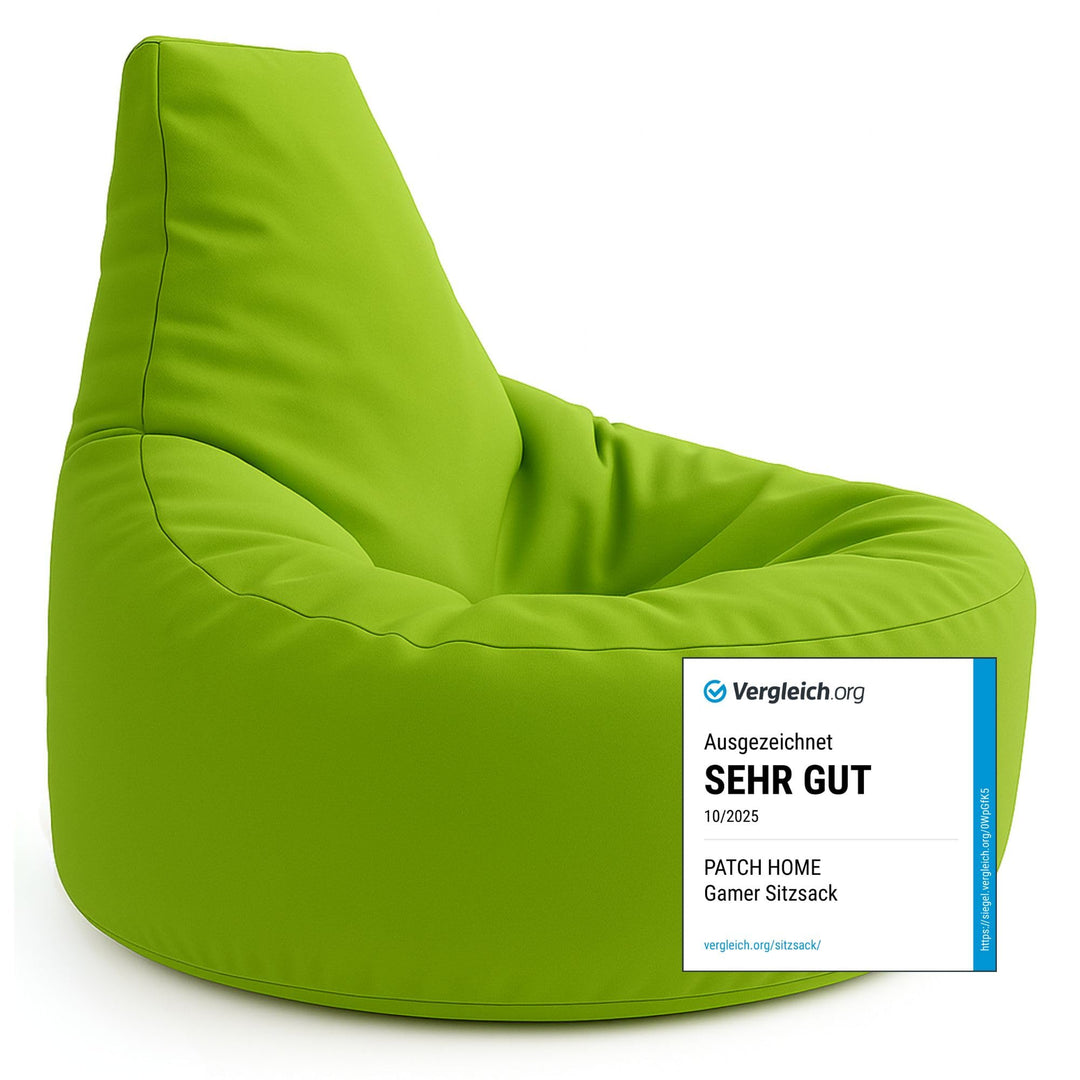 PATCH HOME Gamer Kissen & Lounge Sitzsack – befüllbar mit Reissverschluss, gefüllt mit Styropor, gee