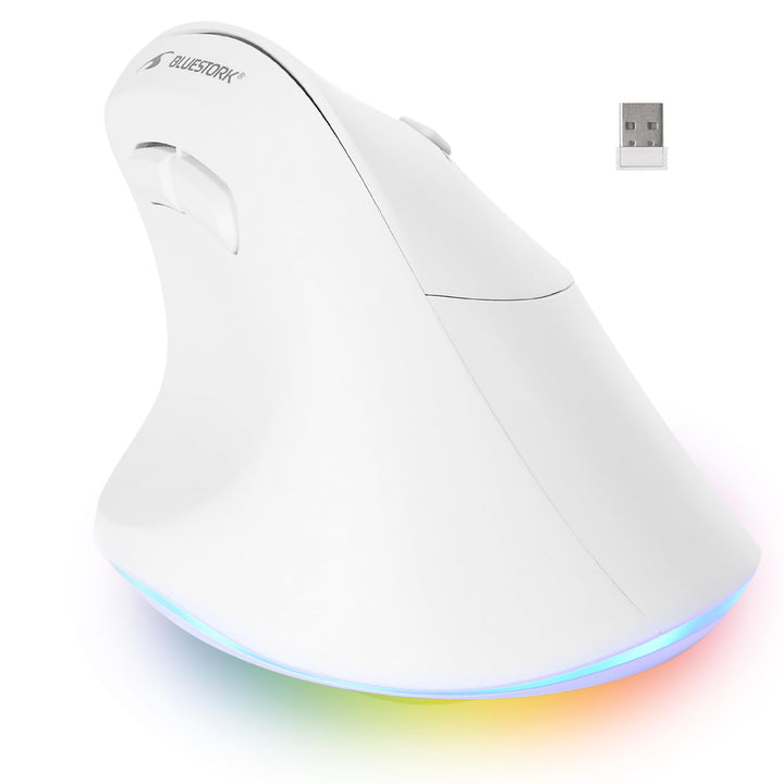 Bluestork - Ergonomische Vertikale Kabellose Maus 4800 DPI Weiss Weiss für Rechtshänder, Weiss für R