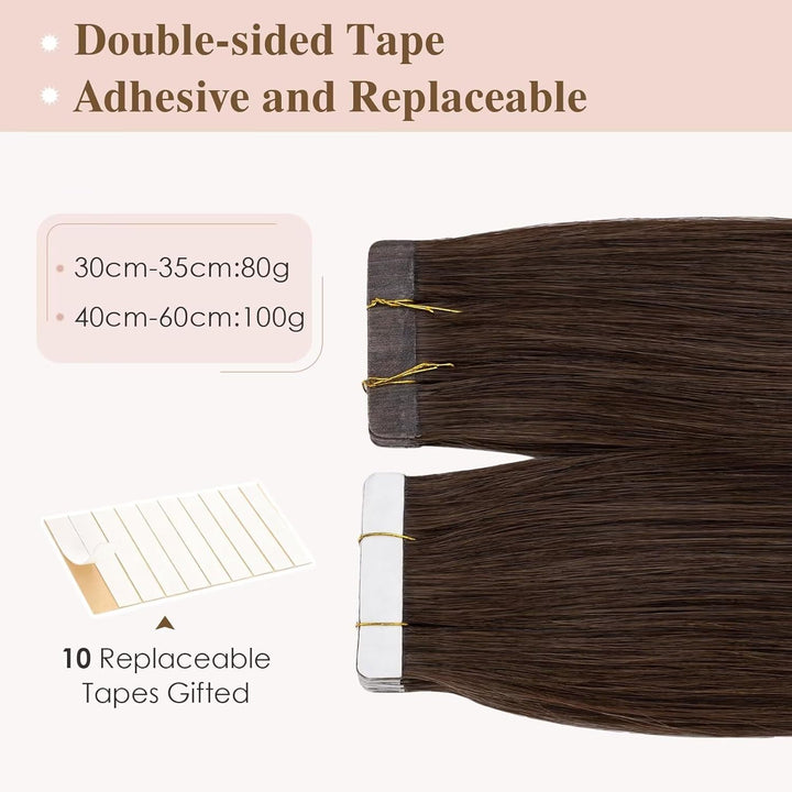 TESS Tape Extensions Echthaar 100g Mittelbraun 40 pcs Remy Human Hair Echthaar Extensions Tape 45 cm