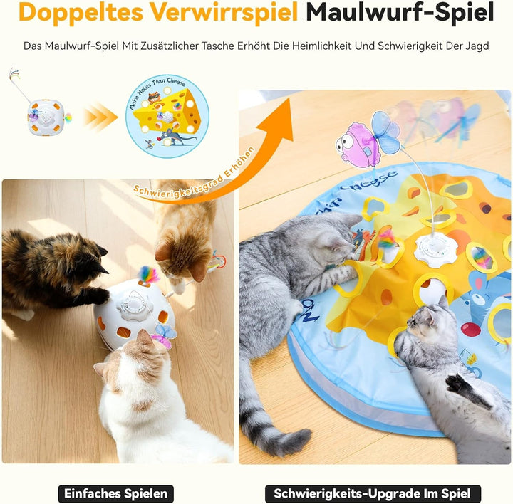 GoldenSun Katzenspielzeug, 5-in-1 Interaktives Katzenspielzeug für Wohnungskatzen, Automatisches Klo