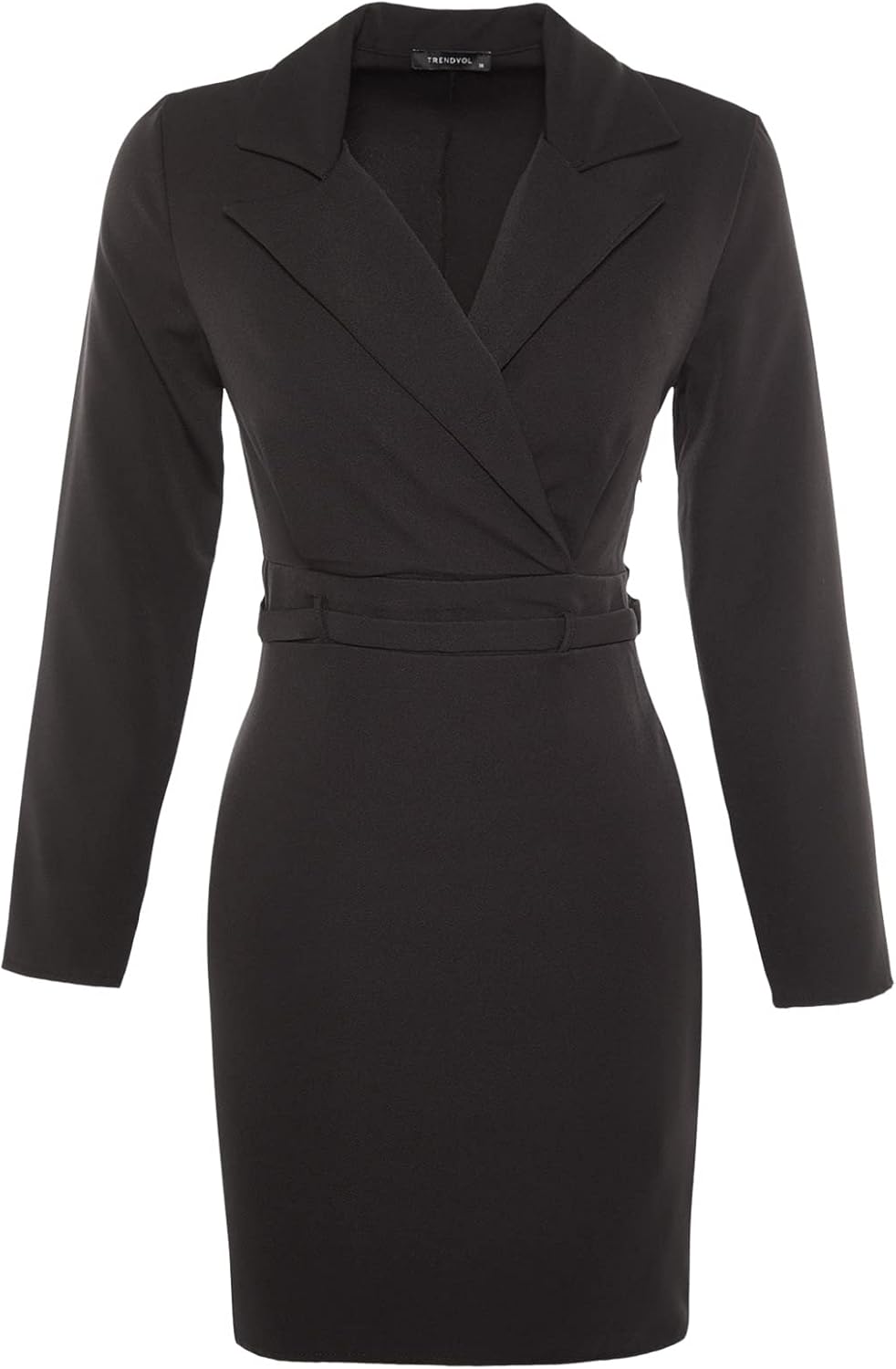 TRENDYOL Damen Woman Mini Bodycon Karrée-Ausschnitt Webstoff Kleid, Schwarz