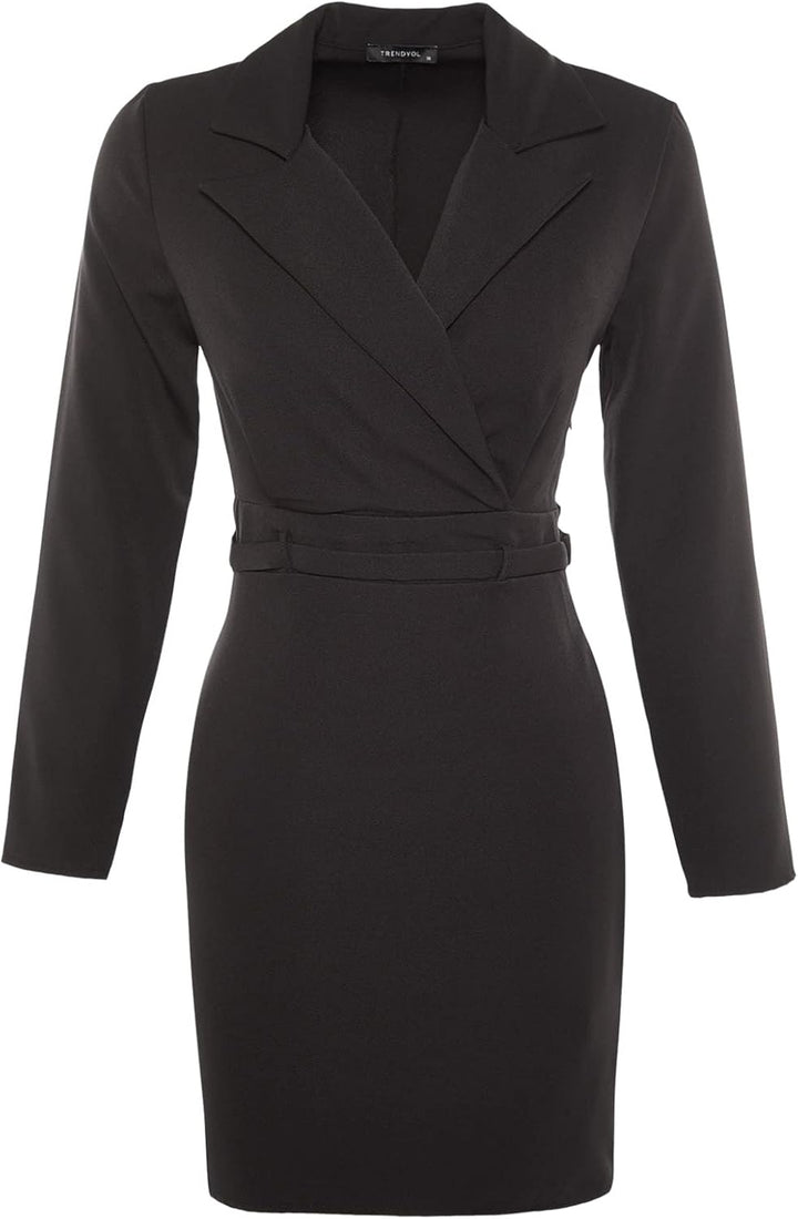 TRENDYOL Damen Woman Mini Bodycon Karrée-Ausschnitt Webstoff Kleid, Schwarz