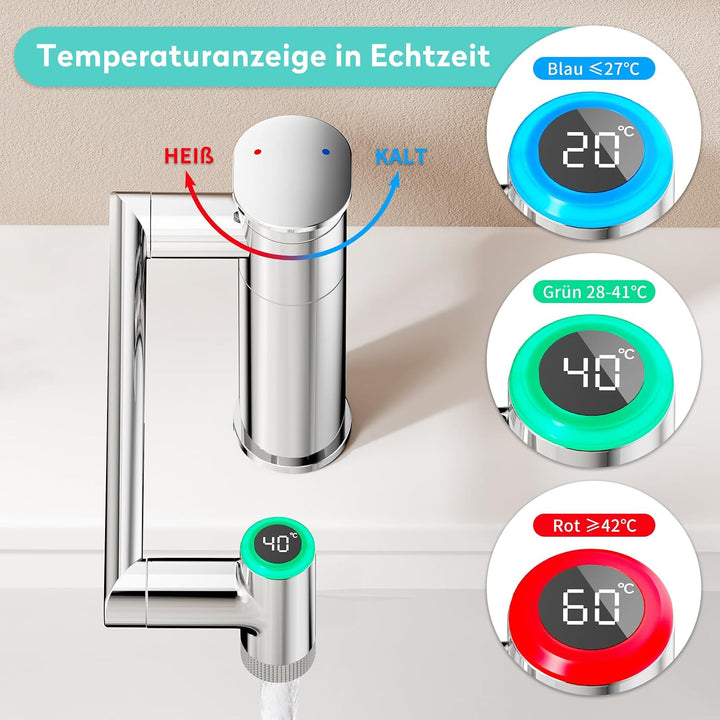 KAIYING 1080° Drehbare Waschtischarmatur mit Temperaturanzeige (Batterielos) (Chrom) &amp; KAIYING Wasse