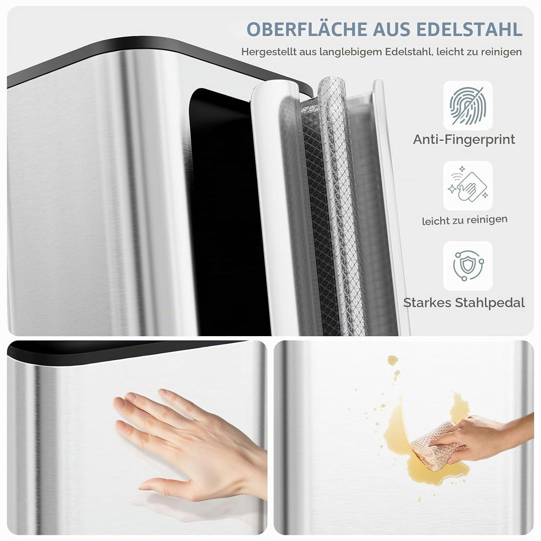 Clevich Mülleimer 30L mit Stahlkorpus und Soft-Close-Funktion, Deckel mit Edelstahloberfläche, abneh