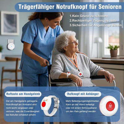 ChunHee Notrufknopf für Senioren/Notrufarmband für Senioren/Alarm für Senioren 45M Empfangsreichweit