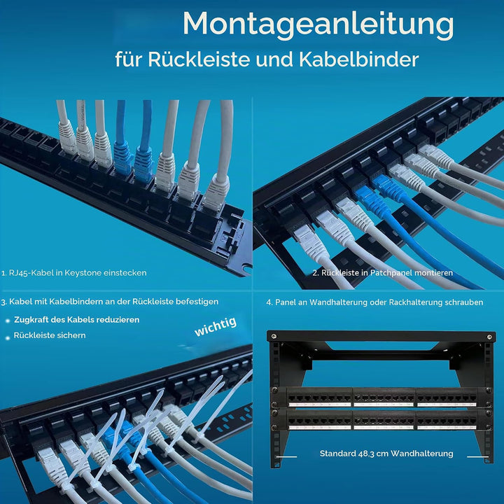 Patchpanel 24 Port Cat6 mit Inline Keystone 10G Support, Rapink Pass-Thru Koppler Patchpanel UTP 48,