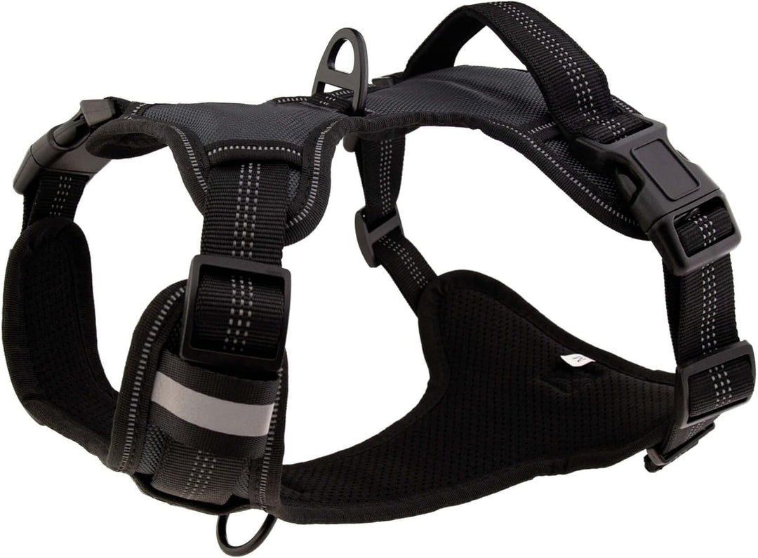 Floxik Hundegeschirr grau M | Anti Zug Brustgeschirr reflektierend & gepolstert mit Haltegriff für m
