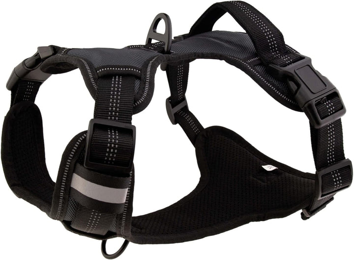 Floxik Hundegeschirr grau M | Anti Zug Brustgeschirr reflektierend & gepolstert mit Haltegriff für m
