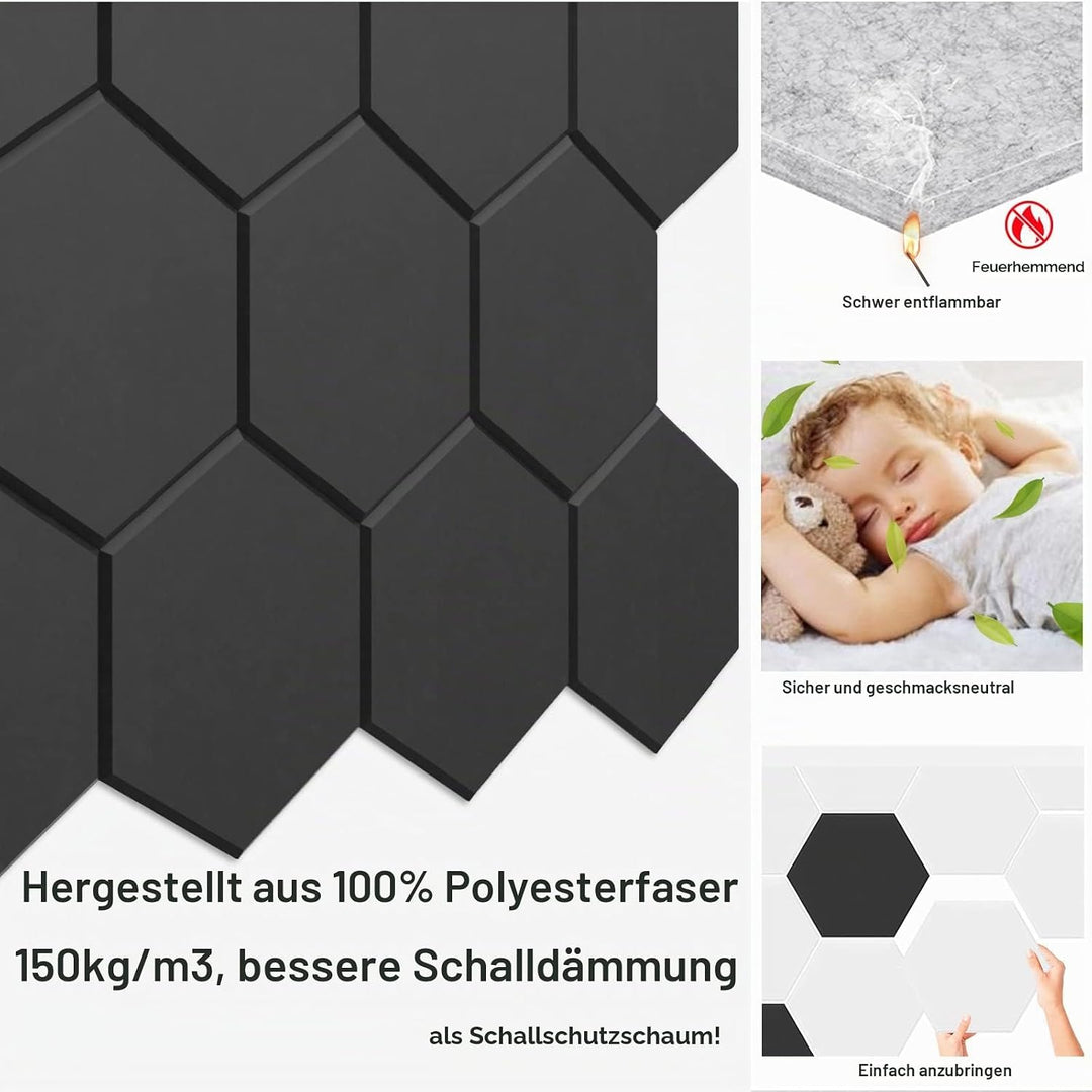JBER 12 Pack Sechseck-Akustik-Paneele, Schallschutzschaum selbstklebend, 30 X 26 X 1cm High-Density-