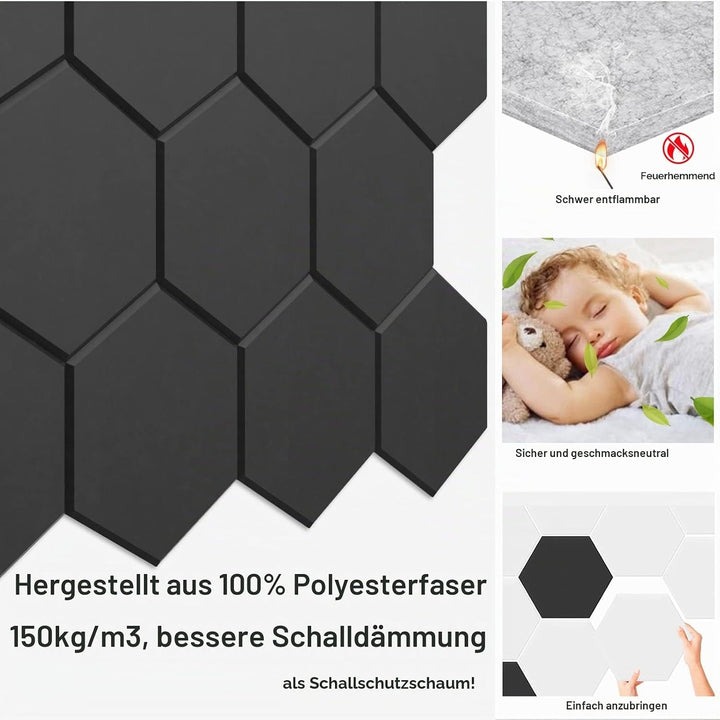 JBER 12 Pack Sechseck-Akustik-Paneele, Schallschutzschaum selbstklebend, 30 X 26 X 1cm High-Density-