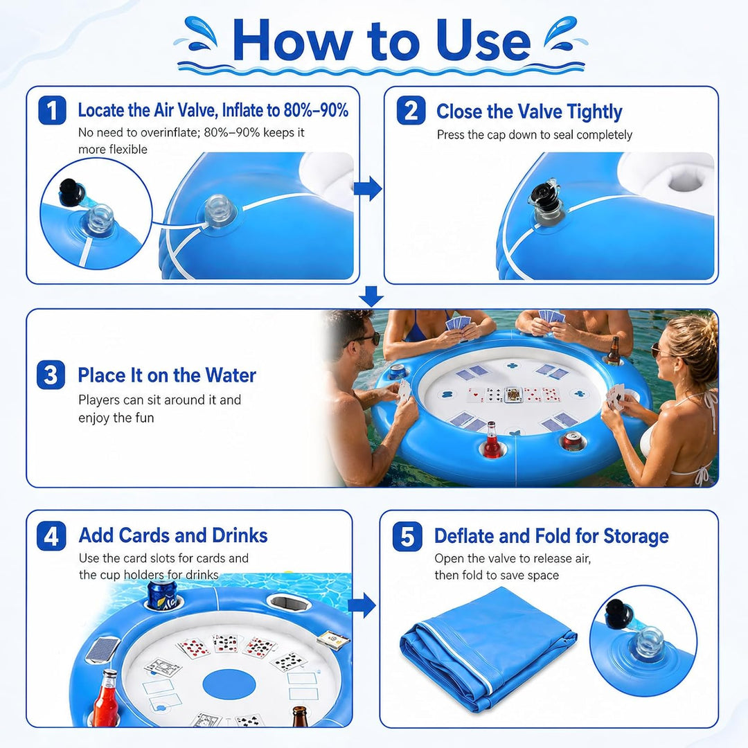 Schwimmender Spieltisch, Schwimmender Kartentisch für Pool, Aufblasbarer Kartentisch Wasser, Aufblas