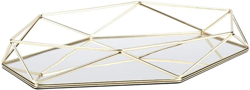 MAGT Goldenes Spiegeltablett, Aufbewahrungstablett aus Glas, dekorativ, Aufbewahrungstablett aus Gla