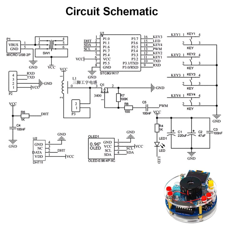 USB Luftbefeuchter Modul,mit Temperatur- und Feuchtigkeitssensor, OLED-Display, automatischer Abscha
