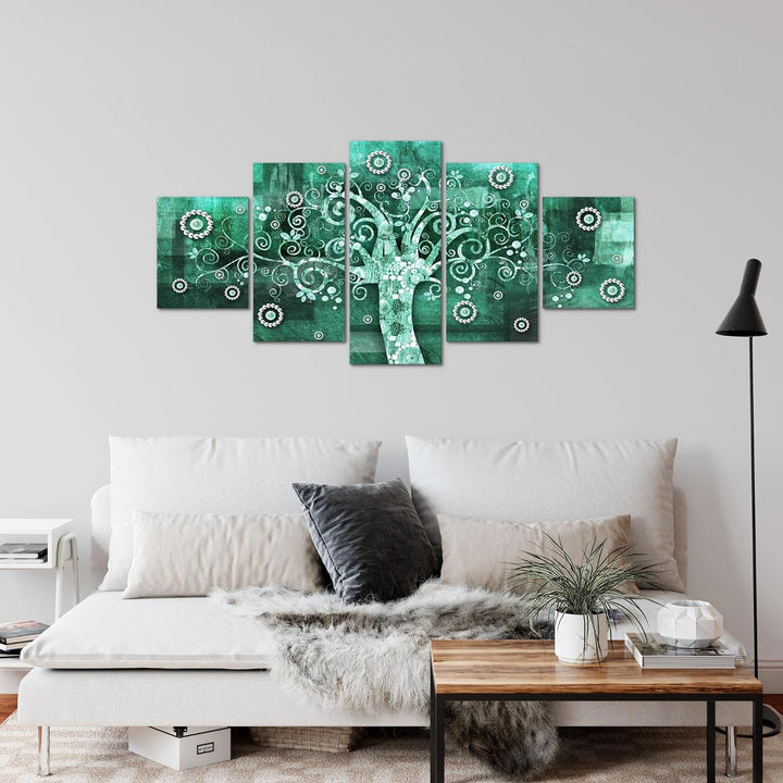 Runa Art Wandbilder Gustav Klimt Baum des Lebens 5 Teilig Bild auf Vlies Leinwand Deko Wohnzimmer Sc