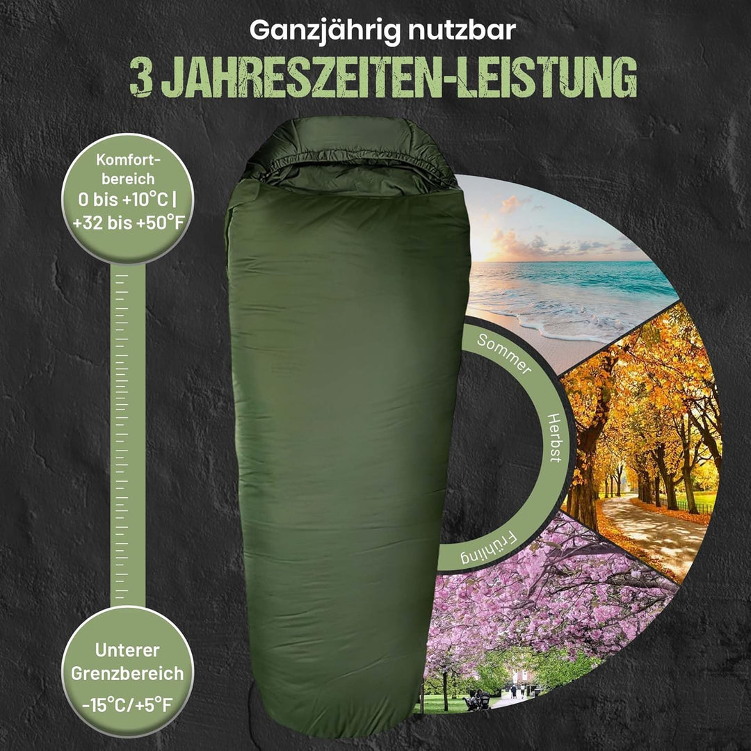 Mumien-Schlafsack Thermo 3-Jahreszeiten High-Tech Mikrofaser Schlafsack bis -13°C; Leicht, Kompakt,