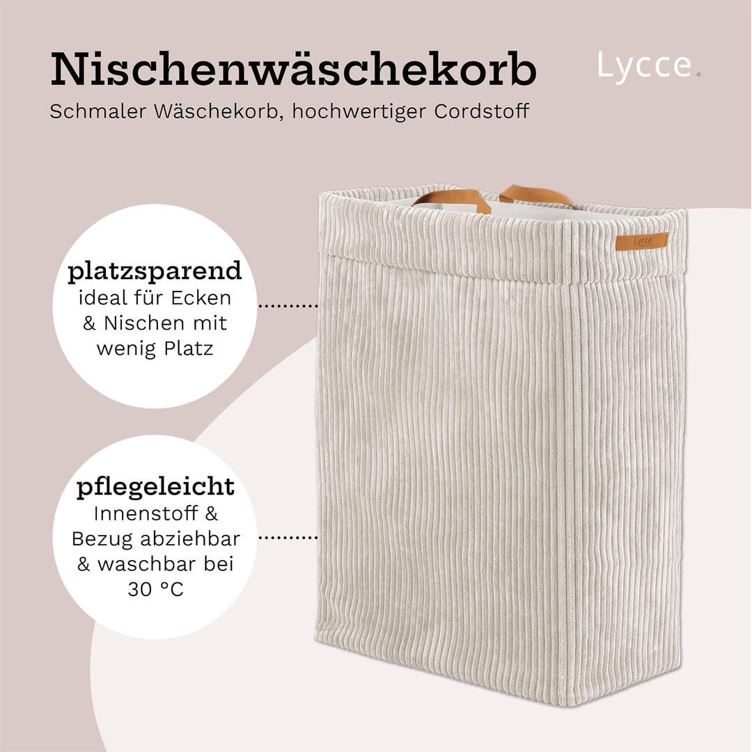 Lycce Wäschekorb Cord – Nischenwäschekorb, waschbar, faltbar (beige) | platzsparend &amp; praktisch, was