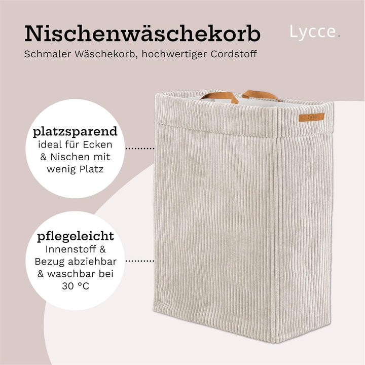 Lycce Wäschekorb Cord – Nischenwäschekorb, waschbar, faltbar (beige) | platzsparend &amp; praktisch, was