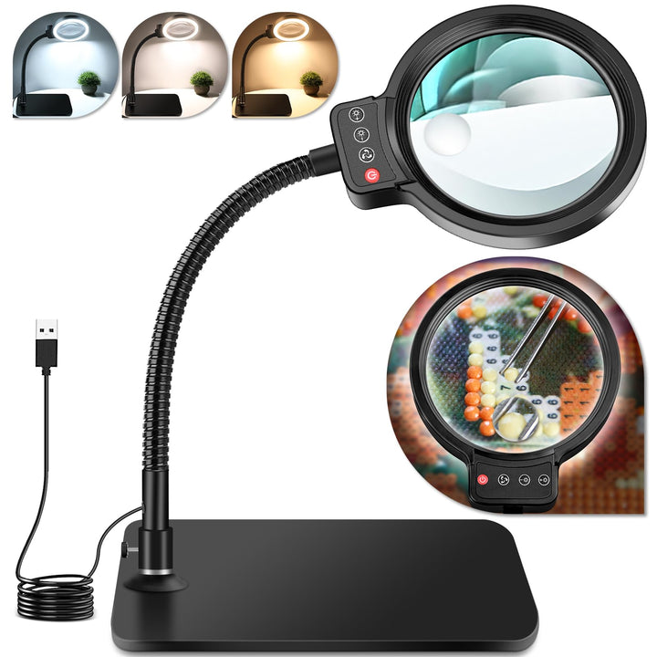 NZQXJXZ Lupe mit Licht und Ständer, 10X 30X Lupenleuchte mit 72 LEDs, 3 Einstellbare Farben und 10 H