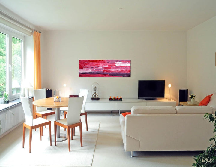 Paul Sinus Art Panoramabild auf Leinwand und Keilrahmen 120x40cm Malerei abstrakt pink rot