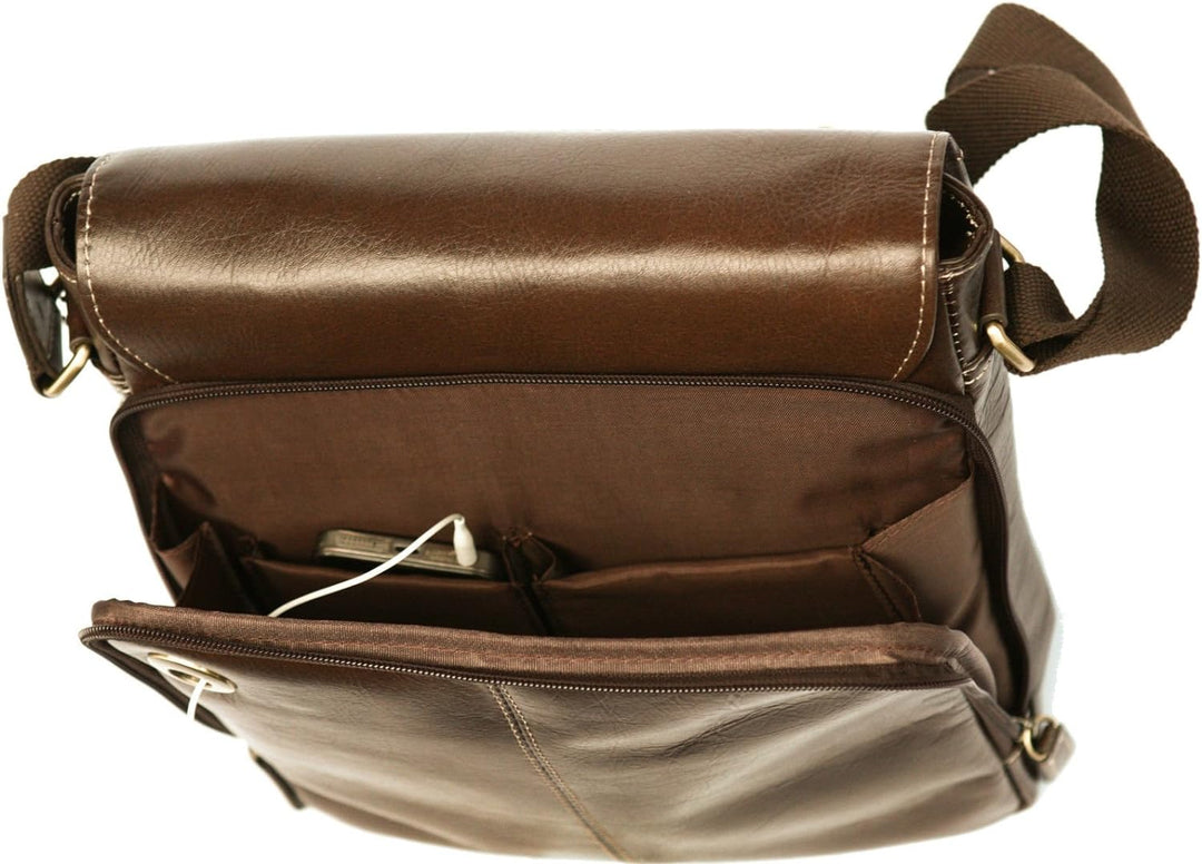Unisex Umhängetasche mit Tabletfach - Weiches Leder - Braun, Braun