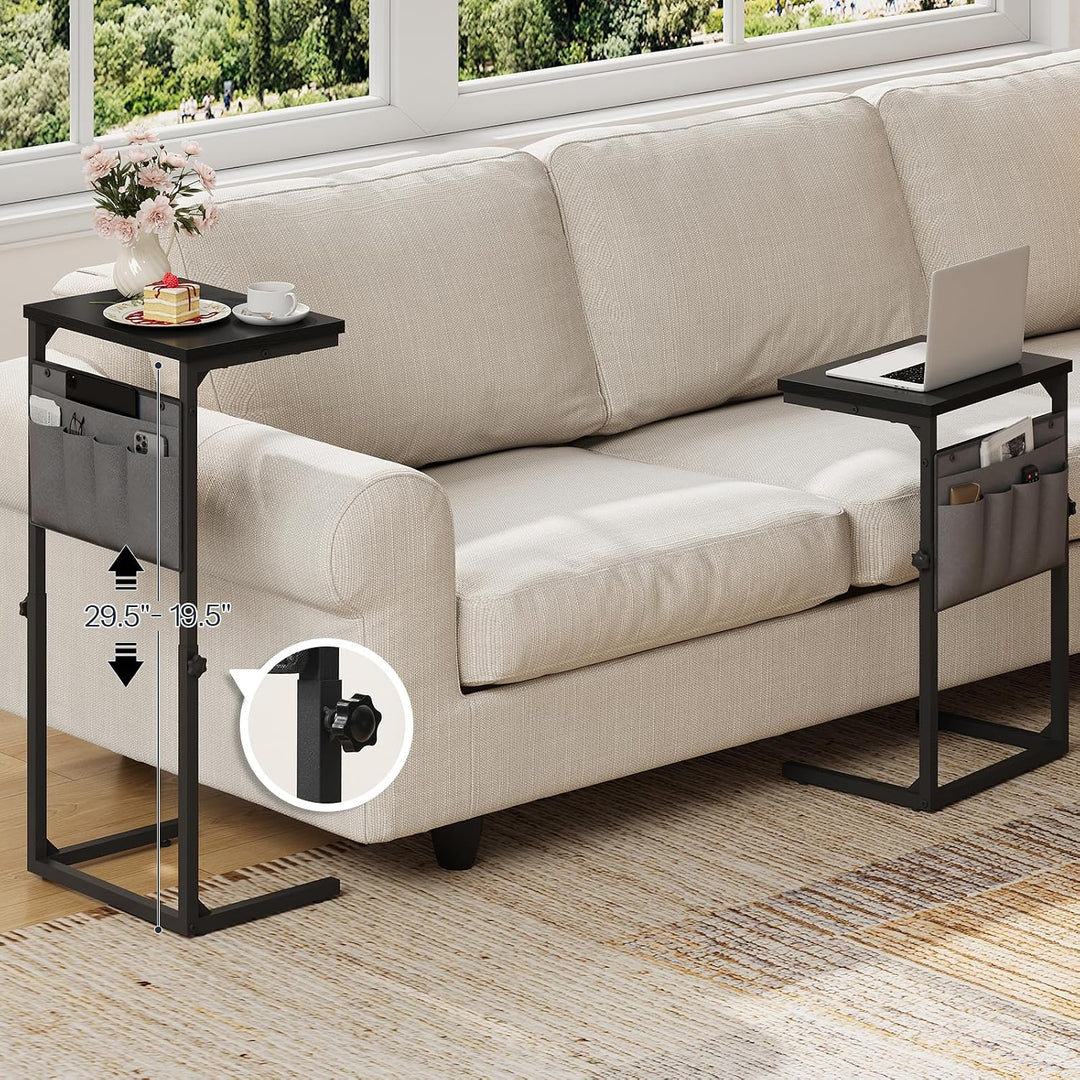 HOOBRO C-Form Beistelltisch, Höhenverstellbar 50–75 cm, Sofatisch, Couchtisch mit 5 Oxford-Stofftasc