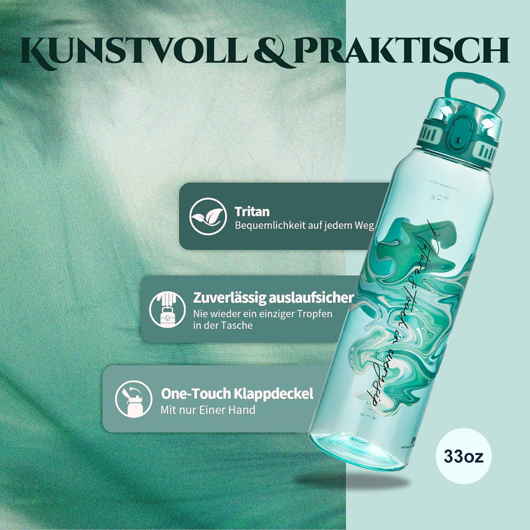 UZSPACE Trinkflasche Sport 1L, Tritan Bpa-Frei Trinkflasche Auslaufsicher mit Einhandbedienung, Kohl