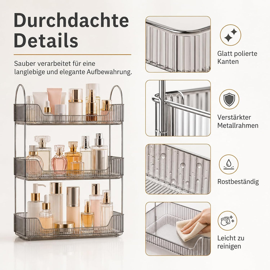 3 Etagen Badezimmer Organizer, Kosmetik Aufbewahrung &amp; Parfüm Tablett (Grau), Grosses Hautpflege Reg