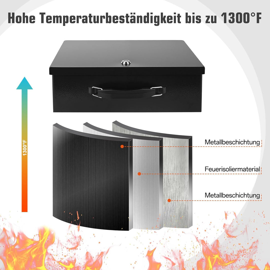 Feuerfeste Dokumentenbox, tresor feuerfest mit Schlüsselschloss und Griff, feuerfeste geldkassette f