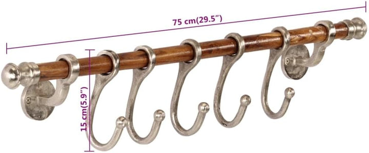 Hothingwell Wandgarderobe, Aluminium, 75 x 15 cm, 5 Haken | Verstellbare Schiebehaken, polierte Ober