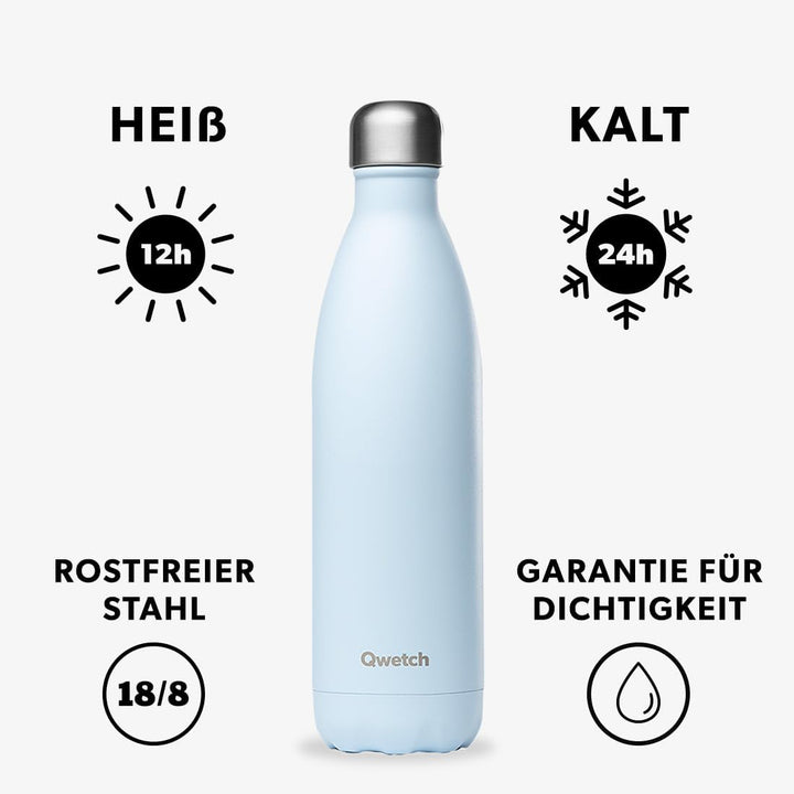 Qwetch - Trinkflasche Originals Edelstahl Isolierflasche 750ml Pastell Blau - Thermosflasche 24h Kal