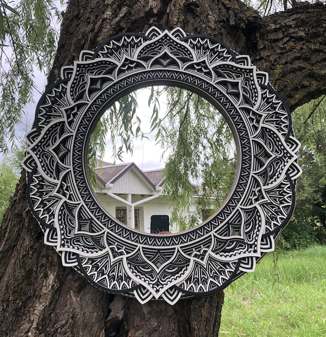 Holz Mandala Spiegel Wohnkultur Elegante Wohnung Wandkunst Farbige Wohnzimmer Küche Hängende Dekorat
