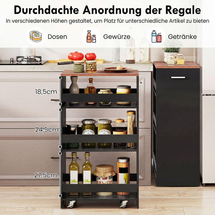 COSTWAY Nischenwagen 30cm breit, 4 Etagen Küchenwagen schmal, Nischenregal auf Rollen, Servierwagen