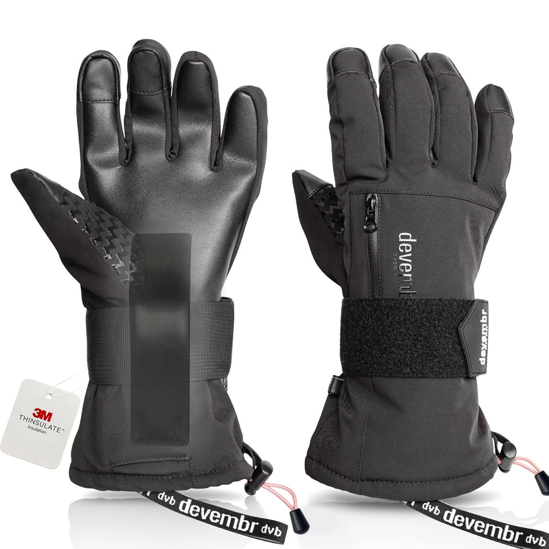 devembr Skihandschuhe mit Handgelenkschützern, Warme Snowboardhandschuhe für Herren und Damen (XS/S/