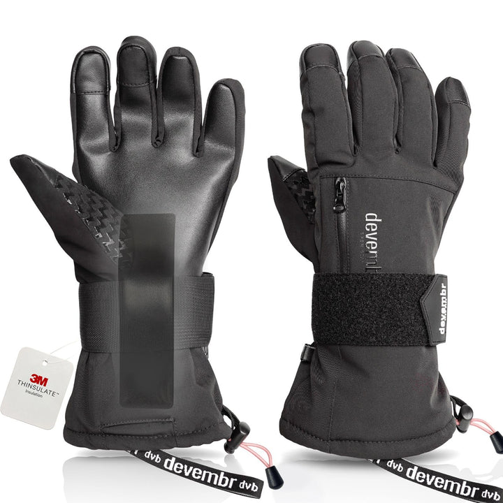 devembr Skihandschuhe mit Handgelenkschützern, Warme Snowboardhandschuhe für Herren und Damen (XS/S/