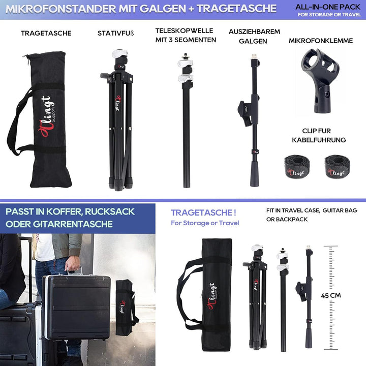 Mikrofonständer, Mikrofonstativ Tragbarer Mic Stand Mit Galgen, Easygo Mikrofonstativ mit Teleskopar