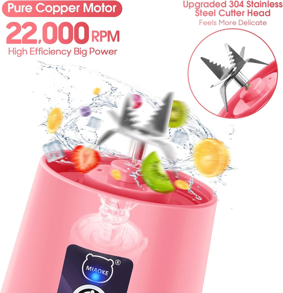 MIAOKE Tragbarer Mixer, Persönlicher Mini-Saftmixer mit Sechs Klingen in 3D, über USB aufladbar, Ent