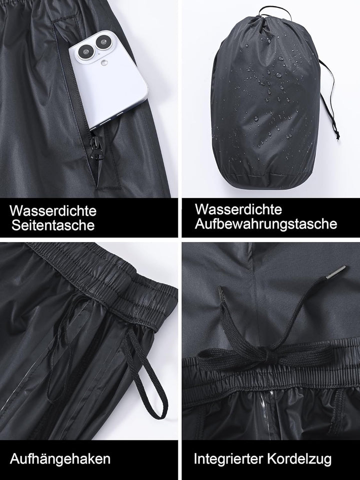 YuKaiChen Herren Regenhose, wasserdichte Überziehhose mit Transportbeutel, Atmungsaktive Outdoor Hos