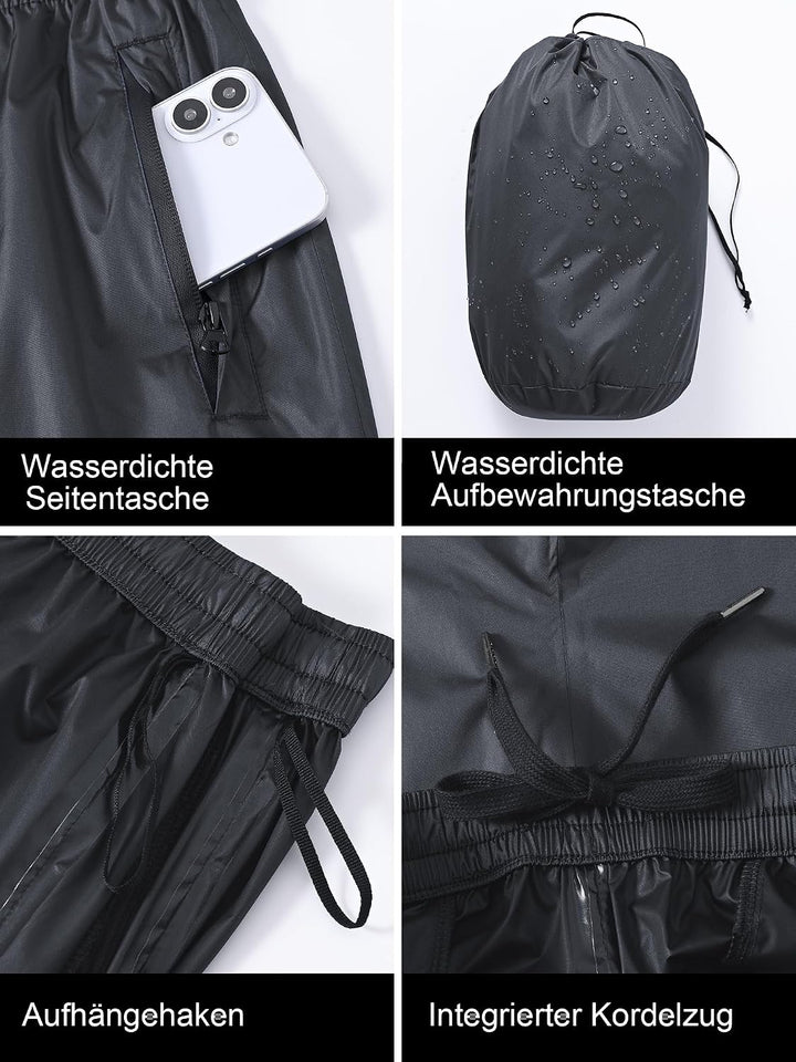 YuKaiChen Herren Regenhose, wasserdichte Überziehhose mit Transportbeutel, Atmungsaktive Outdoor Hos