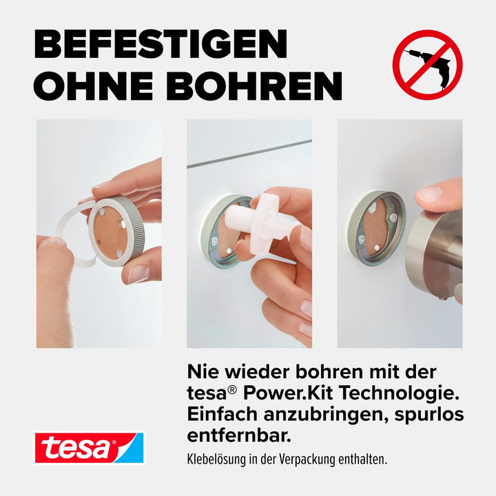 tesa Moon Toilettenpapierhalter mit Deckel, verchromt - WC-Rollenhalter zur Wandbefestigung ohne Boh