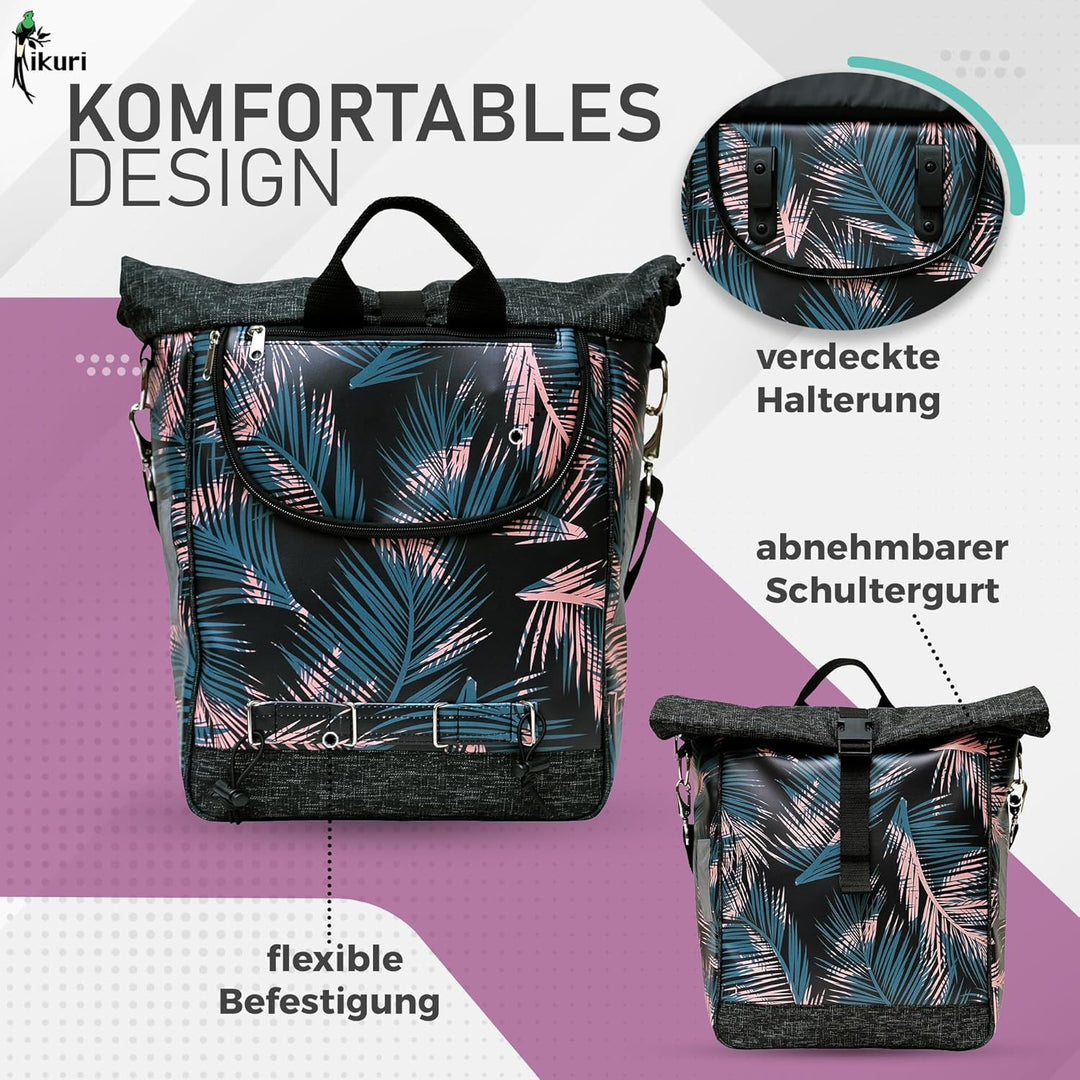 Ikuri Fahrradtasche für Gepäckträger Satteltasche Einzeltasche Packtasche, abnehmbar, mit Tragegurt
